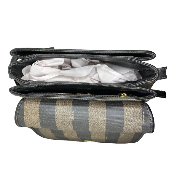 Fendi Purse PEQUIN BAG Striped Leather Gold Modern Pockets Organizer VNTG - Picture 10 of 16